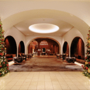 the lobby at the Signia decorated for the holidays