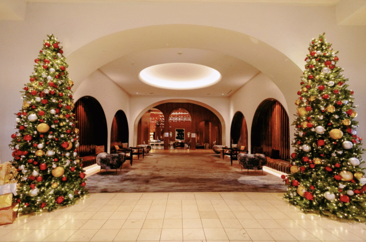 the lobby at the Signia decorated for the holidays