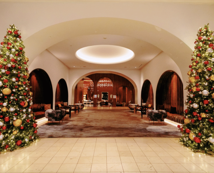 the lobby at the Signia decorated for the holidays