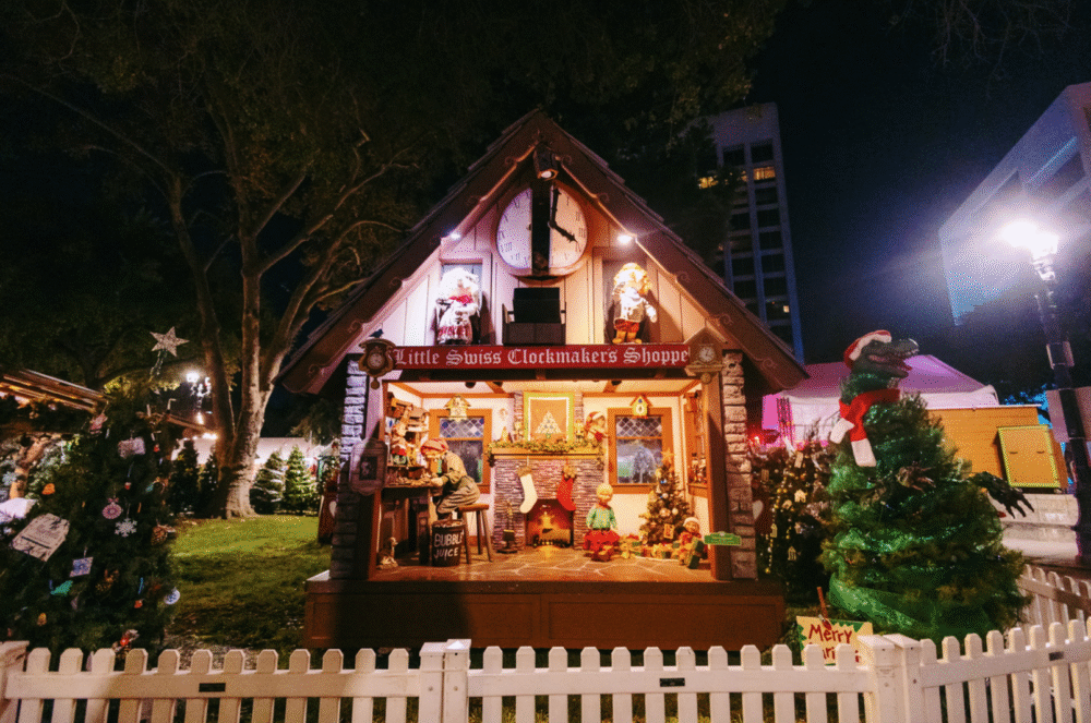 swiss village wooden toy display in park